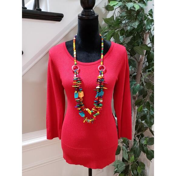 Cable & Gauge Women's Red Solid Rayon Round Neck Long Sleeve Sweater Size XL - Picture 10 of 11